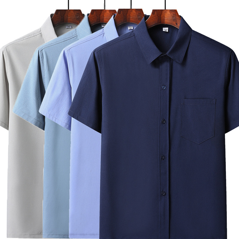 Middle-Aged and Elderly Men's Short-Sleeved Shirt Suit Summer Loose Ice Silk Button Business Shirt for the Elderly, Grandpa and Dad