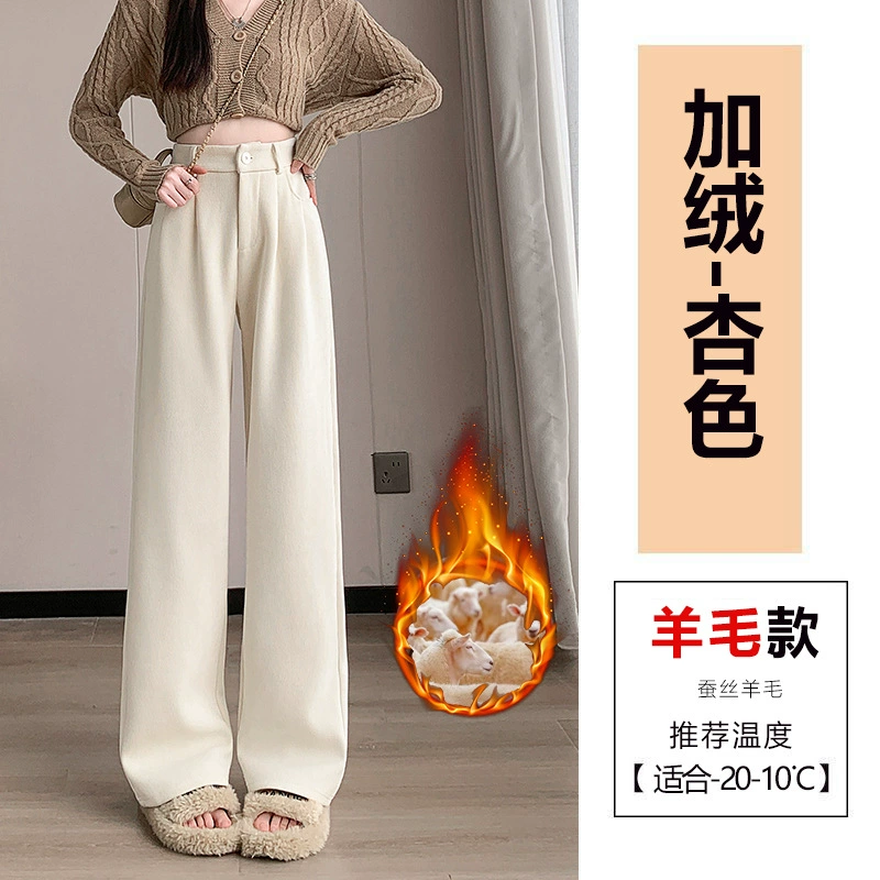 Woolen suit, demi-season leggings, velvet trousers, glutinous rice, high waist, increased thickness, loose straight fit