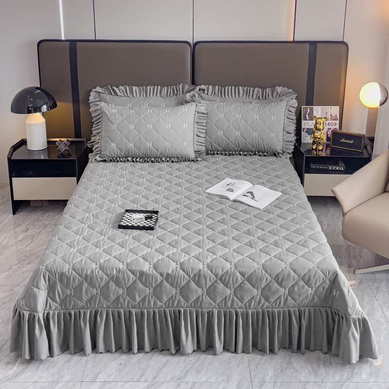 Comercio extranjero Simmons cubierta de cama de piel abrasiva de algodón engrosado cubierta de cama de encaje doble cubierta de cama falda cubierta de cama al por mayor