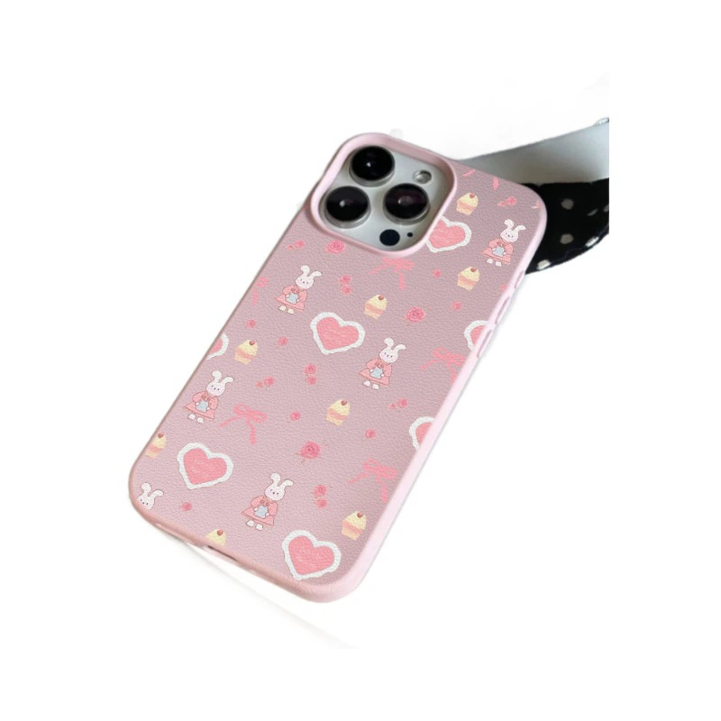 Phone case (Apple iPhone15, iPhone15 Pro) lychee pattern pink, shockproof fall protection