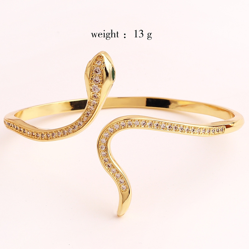 Ins Style Retro Snake Copper 18k Gold Plated Zircon Bangle In Bulk display picture 2