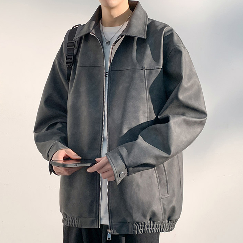Men's Bomber Jacket for Spring and Autumn, Matte Pu Leather Jacket, High-End Trendy American-Style Biker Jacket Men's Bomber Jacket for Spring and Autumn, Matte Pu Leather Jacket, High-End Trendy American-Style Biker Jacket