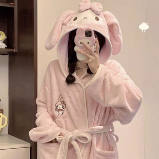 Bathrobe Pajamas Absorbent Quick-Drying Coral Cute Cartoon Hooded Autumn and Winter Bath Towel Bathrobe Pajamas