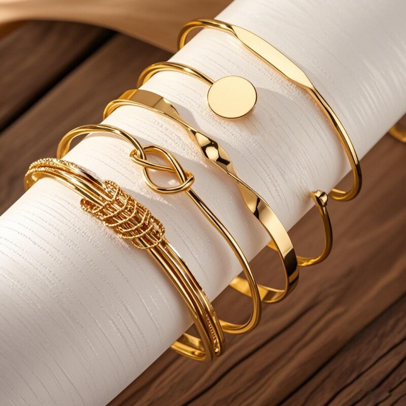 Amazon Cross-border New Retro Wide Bracelet Simple Geometric Open Round Bead Gold Glow Bracelet Bracelet suit
