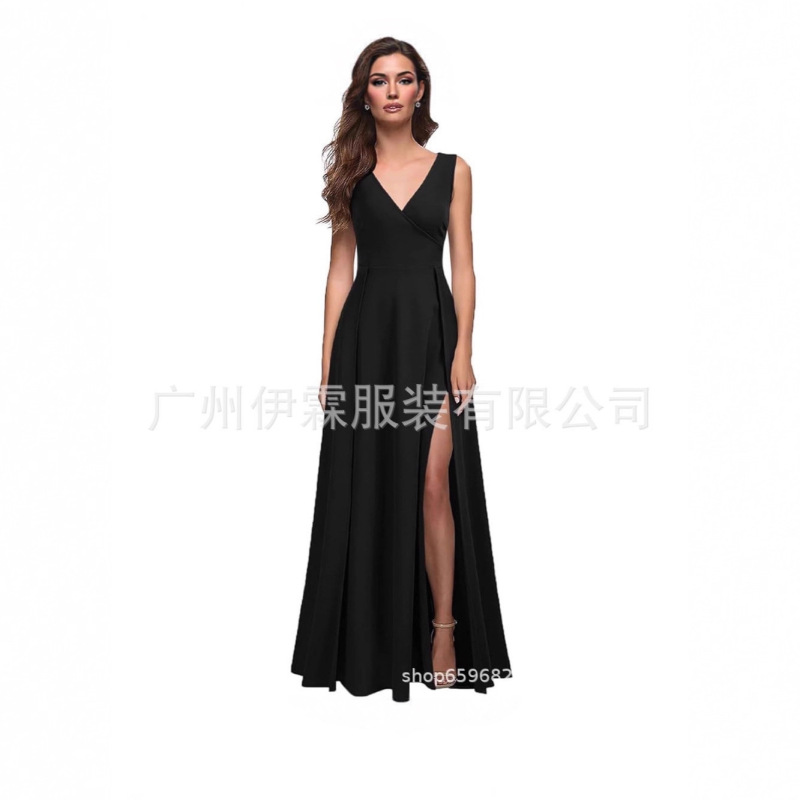 2025 Cross-Border European and American Women's Clothing Sexy Black Dress Long Skirt Export New Fashion Pleated Sleeveless Slit 2025 Cross-Border European and American Women's Clothing Sexy Black Dress Long Skirt Export New Fashion Pleated Sleeveless Slit