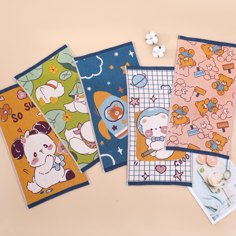 Gauze children's towel cotton face washing household small towel hanging towel baby cotton printed children's towel wholesale
