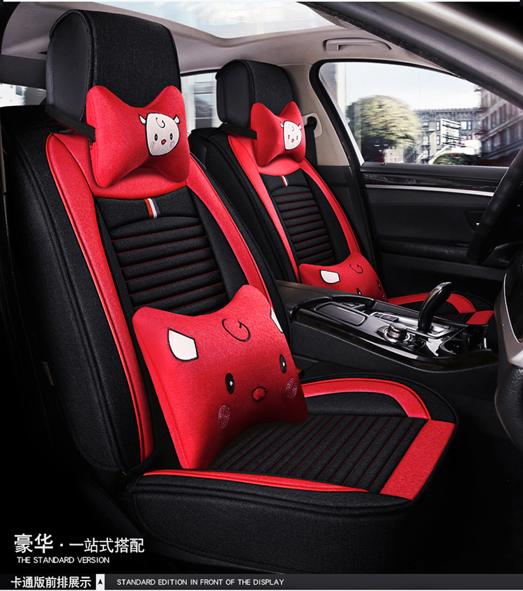 Five-Seater Car Seat Covers, Universal for All Seasons, Linen Seat Covers, Fabric Car Cushions, Fully Enclosed Car Seat Pads