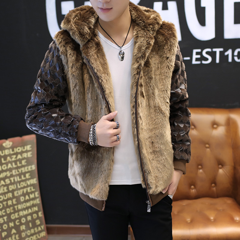 2026 Winter New Leather Jacket for Teenagers, Faux Mink Fur Men's Thickened Jacket with Leather and Fur Combination, Fashionable Coat
