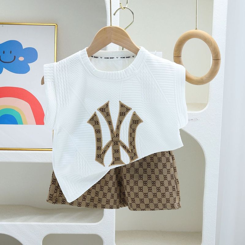クロスボーダー子供服【刺繍モデル】男の子ベストスーツ新しい子供ネットセレブ服子供クールでハンサムな夏服|undefined