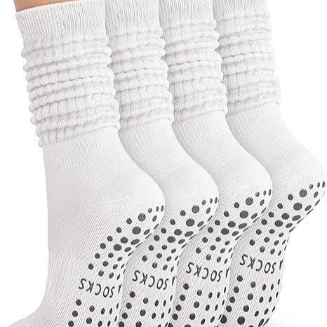 Diamond Seller Double Pilates Socks with Grips Women's Non-Slip Long Socks Yoga Grip Socks Lazy Slippers
