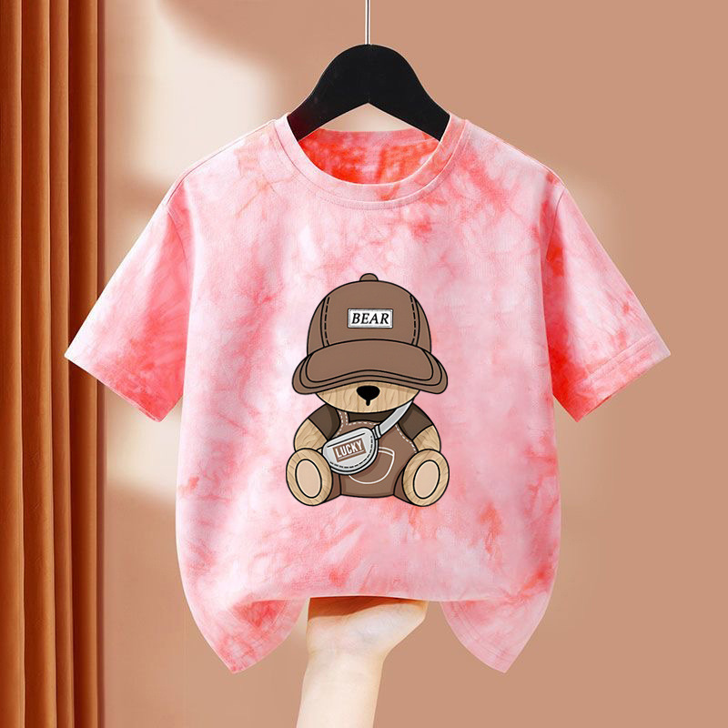 ボーイズタイダイ半袖Tシャツ2025夏新スタイル子供用半袖トップス夏中大型子供用ゆったりトレンドTシャツ|undefined