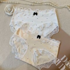 フレンチレトロスタイルの純粋な欲望レースの女の子のアイスシルク下着女性の純粋な綿のクロッチリボン女性の女の子のブリーフ
