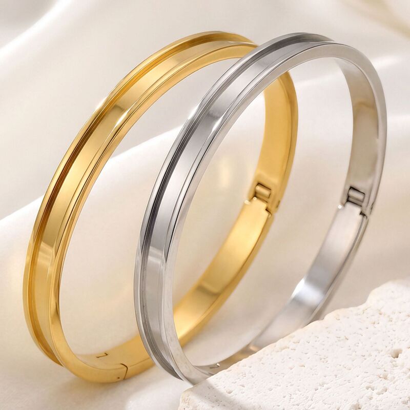Stainless Steel Grooved DIY Leather-Stitched Bracelet, Bracelet Accessories, Unboxed and Aged, Three-Color Light Luxury High-End Titanium Steel Bracelet Stainless Steel Grooved DIY Leather-Stitched Bracelet, Bracelet Accessories, Unboxed and Aged, Three-Color Light Luxury High-End Titanium Steel Bracelet