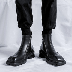 Chelsea boots square toe shoes British style black mid-top short boots double side zipper Martin boots trend 4512-R