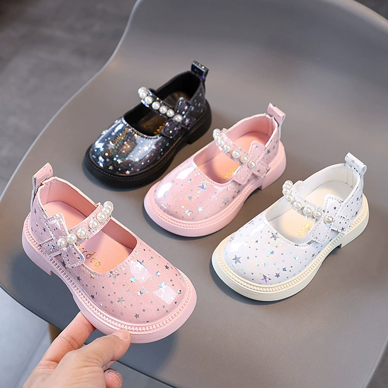 Обувь принцессы для девочек 2025 весна и осень новые жемчужные стразы