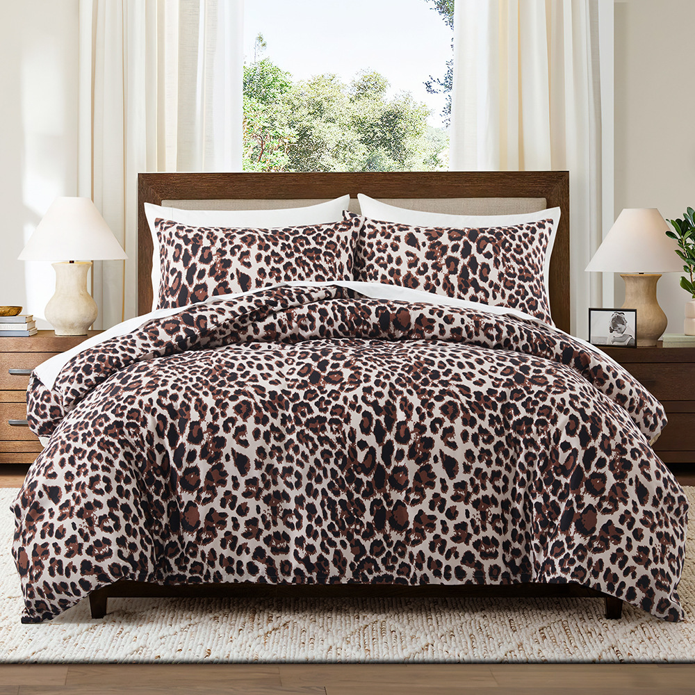 Nordic Geometric Print Bedding Set - Premium Fitted Sheet With Stylish Leopard & Geometric Patterns, Soft Brushed Fabric, Multiple Sizes_voghion.com