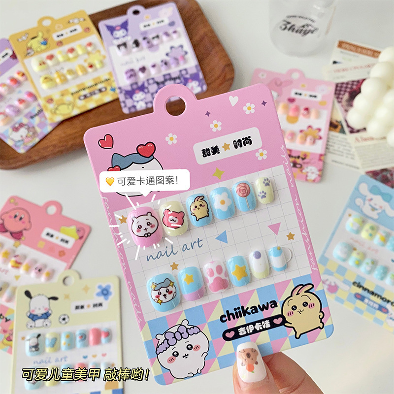 in stock wholesale kulomi fake nail stickers cute fun explosions manicure stickers detachable girl nail piece wear nail
