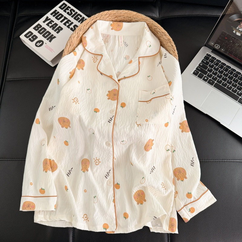 Al por mayor transfronterizo 2026 nuevo pijama de mujer nubes de algodón pantalones de manga larga cardigan con solapa de dibujos animados ropa para el hogar se puede usar fuera