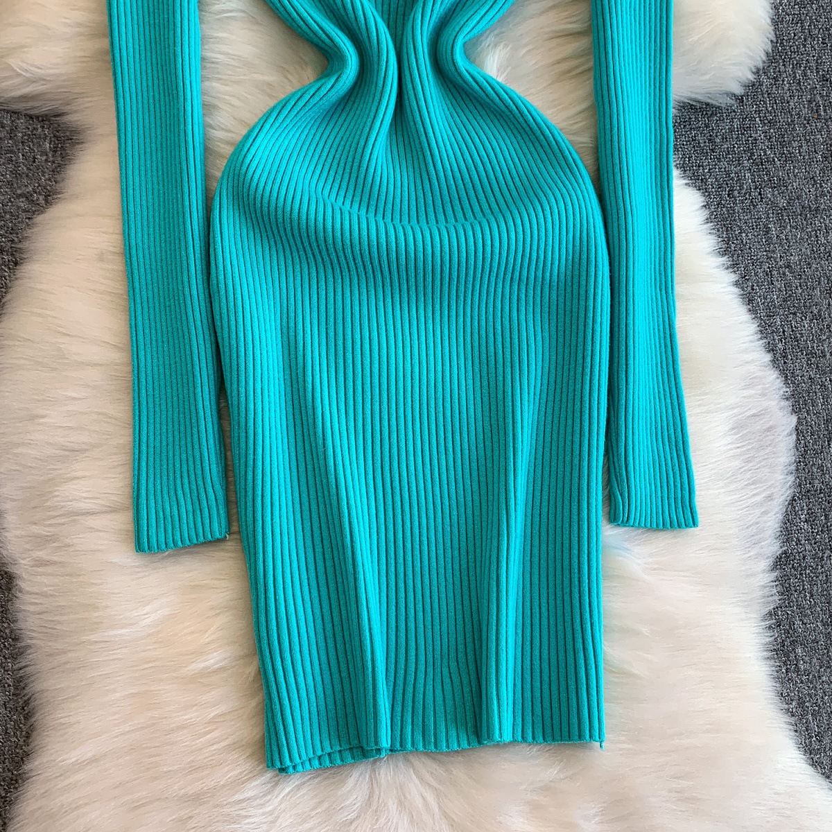 Women's Ribbed Sweater Dress Midi Slimming Knit Dress For Women_voghion.com