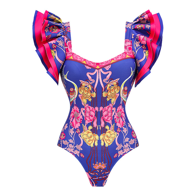 Women's Hawaiian Lady Modern Style Printing Ditsy Floral 2 Pieces Set One Piece Swimwear display picture 3