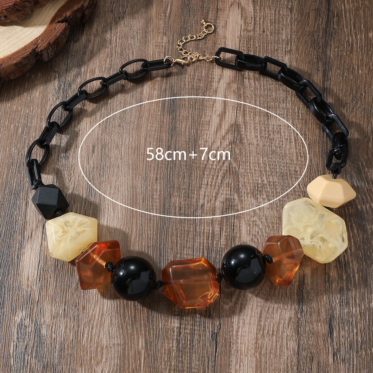 Retro Ethnic Style Bohemian Irregular Geometric Rhombus Resin Irregular Beaded Women's Earrings Necklace Jewelry Set display picture 6