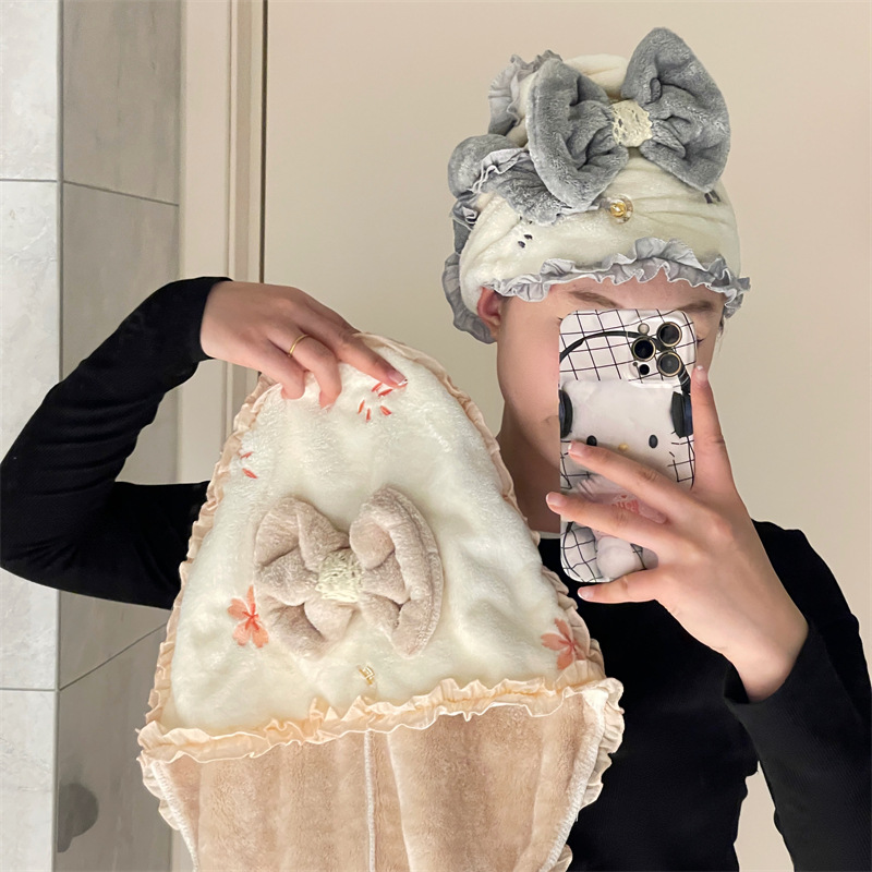 2024 nuevo lindo sombrero de cabello seco para mujeres super absorción de agua secado rápido paquete de pañuelo grueso para frotar el cabello largo toallas de cabello seco