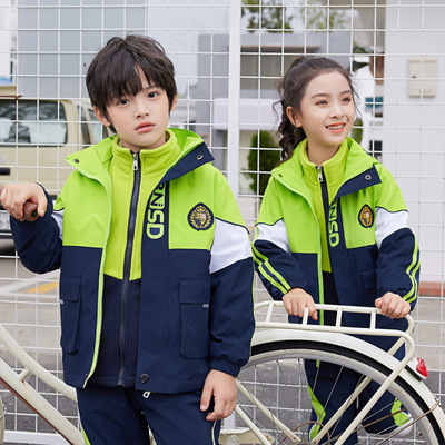 2022秋冬兒童運動棉服沖鋒衣三件套裝幼兒園園服初高中小學生校服