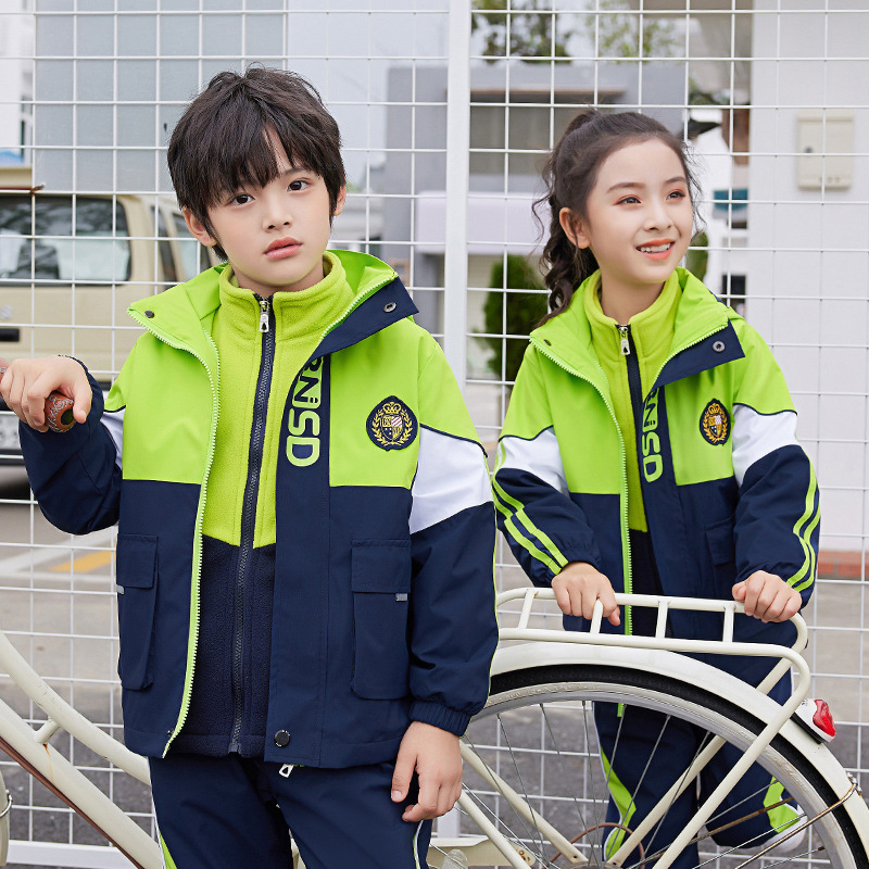 2022秋冬兒童運動棉服沖鋒衣三件套裝幼兒園園服初高中小學生校服