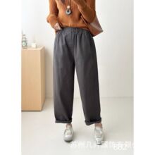 纯色弹力棉抓绒松紧腰休闲长裤女 2025秋季新款宽松显瘦哈伦裤