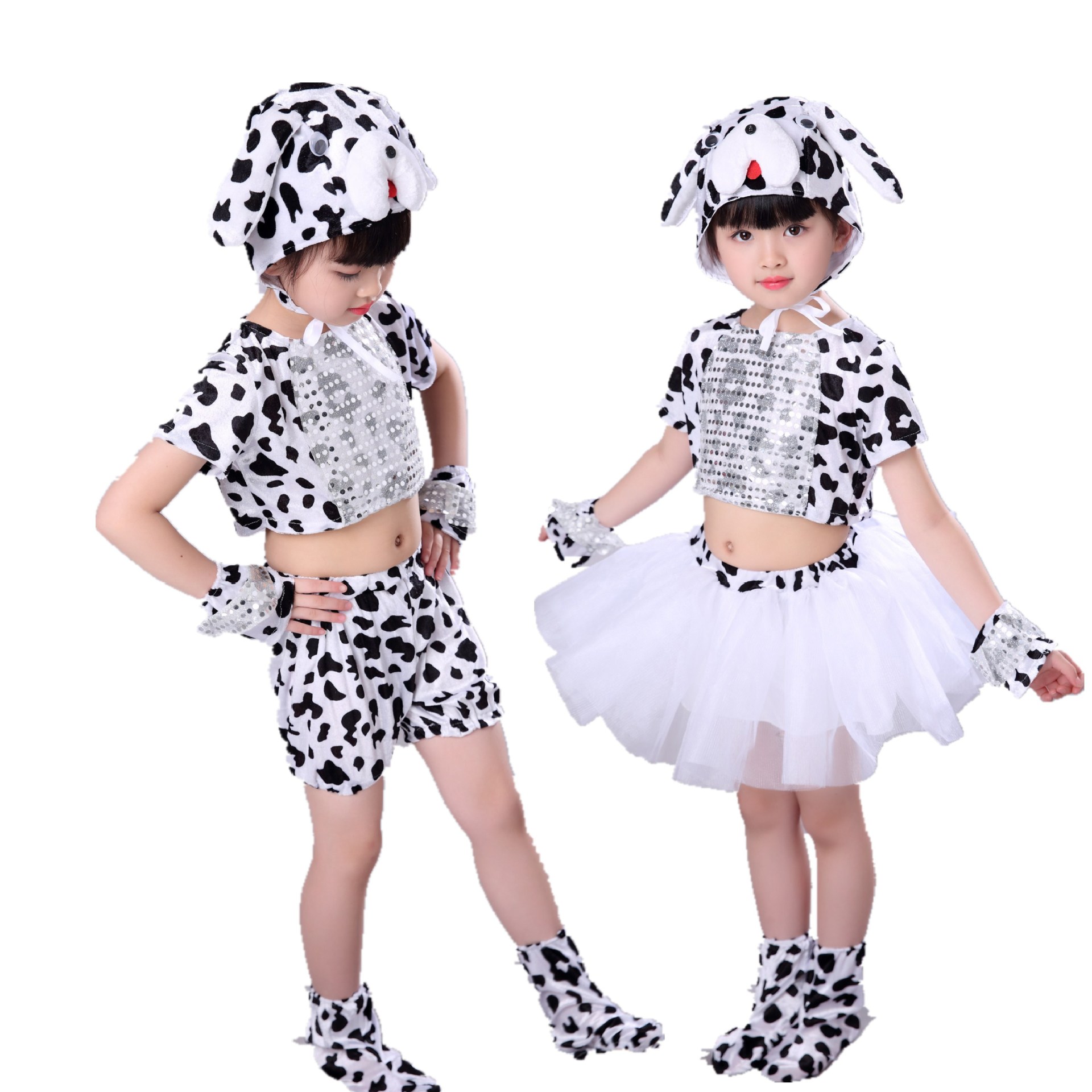 六一新款小狗演出服装小花狗连体舞蹈服儿童小狗斑点狗表演服装