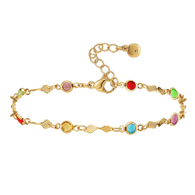 Color Zircon Adjustable Gold-plated Anklet Wholesale Nihaojewelry display picture 2