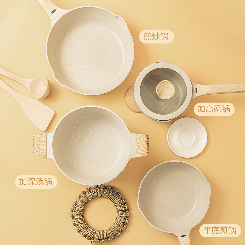 Olla antiadherente transfronteriza juego completo de ollas y utensilios domésticos, wok frito de piedra médica, olla de sopa, cocina de inducción, estufa de gas, olla especial