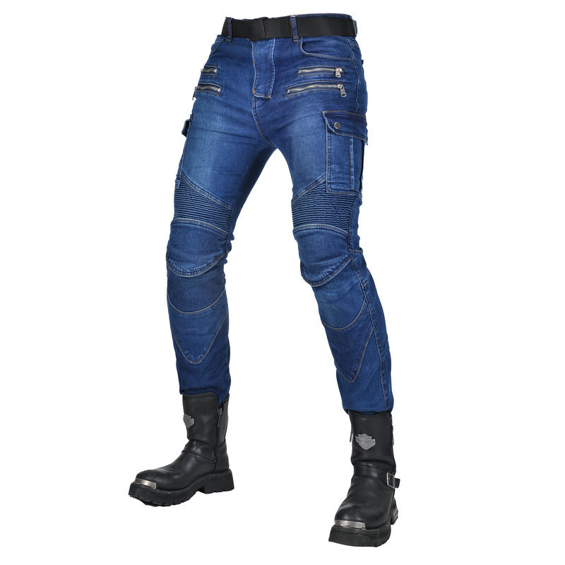 Pantalones vaqueros de la motocicleta de los hombres y de las mujeres de cuatro estaciones casual stretch pantalones de montar retro slim fit motocicleta off-road pantalones resistentes a la caída