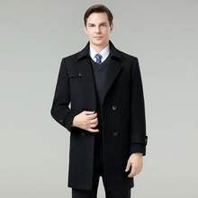 双面羊绒大衣男中长款中年休闲羊毛呢子西装风衣爸爸羽绒内胆外套