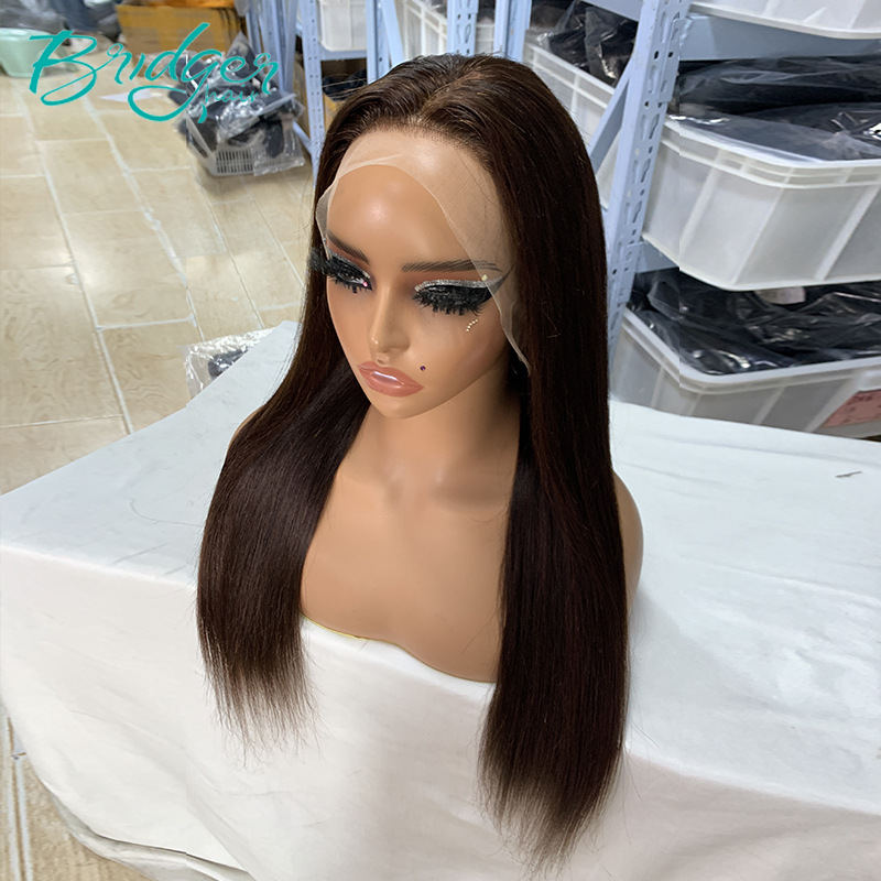 Lace Front Human Hair Wig In Dark Brown Natural Human Hair_voghion.com