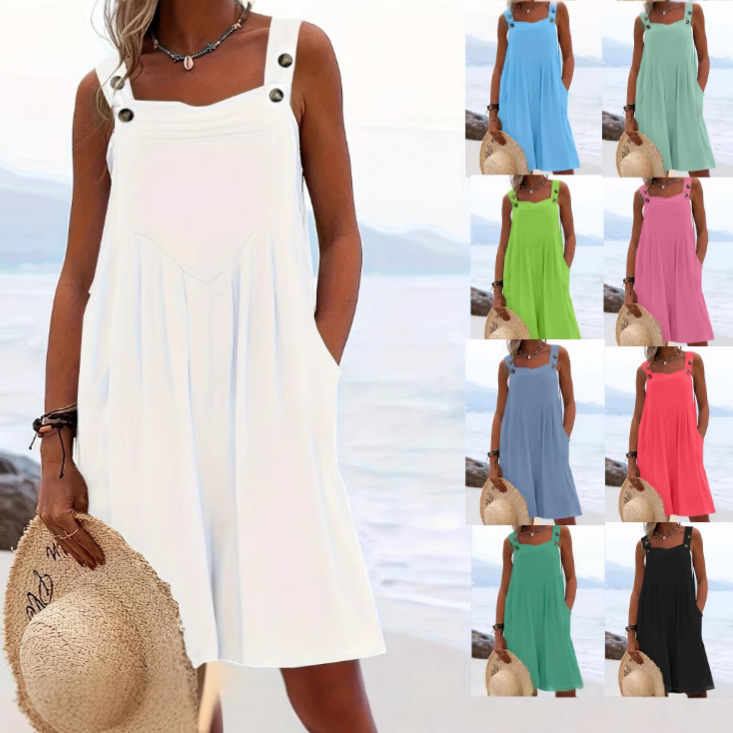 2025 Summer European and American Cross-Border Amazon New Hot-Selling Sleeveless Solid Color Wide Strap Jumpsuit for Women