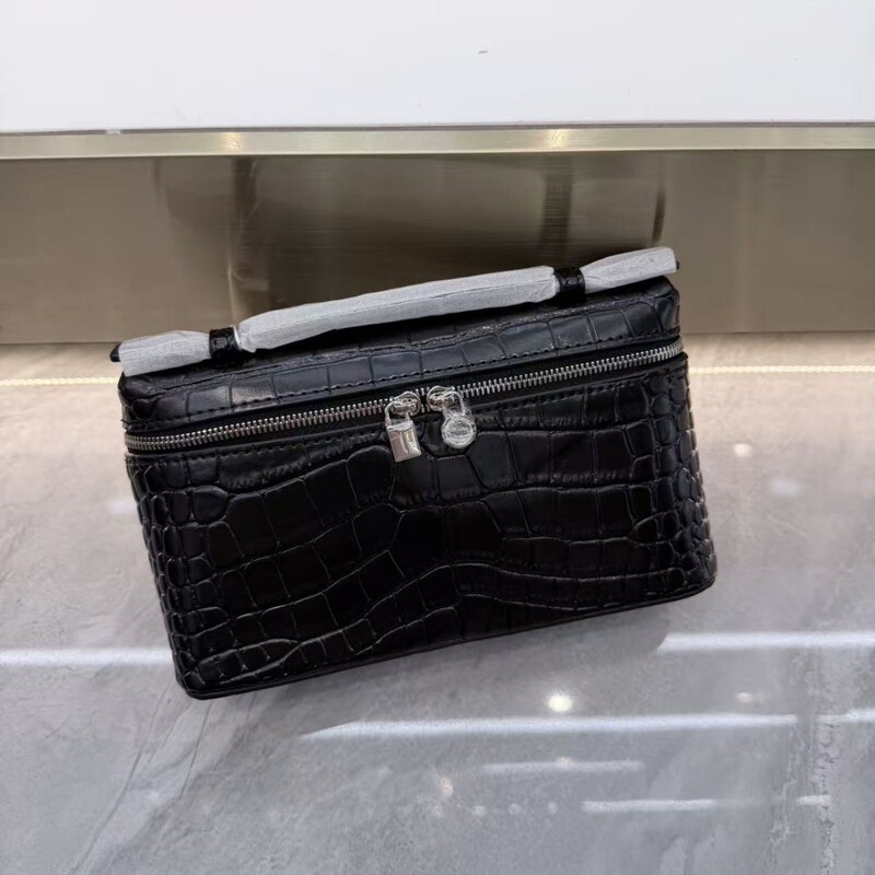 High-End Full-Grain Leather Matching Lp19 Lunchbox Bag, Single Shoulder Handle High-End Cosmetic Bag, All-Metal Lunchbox Bag