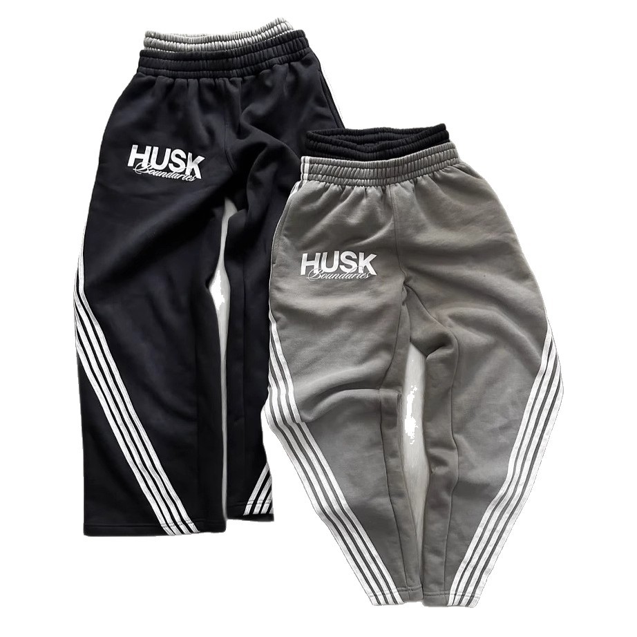 Pantalones deportivos de cintura doble a rayas de estilo hip-hop retro europeo y americano transfronterizo, pantalones largos deportivos informales de pierna recta y holgados, de dos piezas.