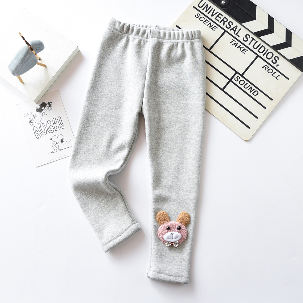 2023 winter plush girls' leggings with smooth color composite Orly velvet bow tie and teddy bear 95 cotton elastic quality children's pants