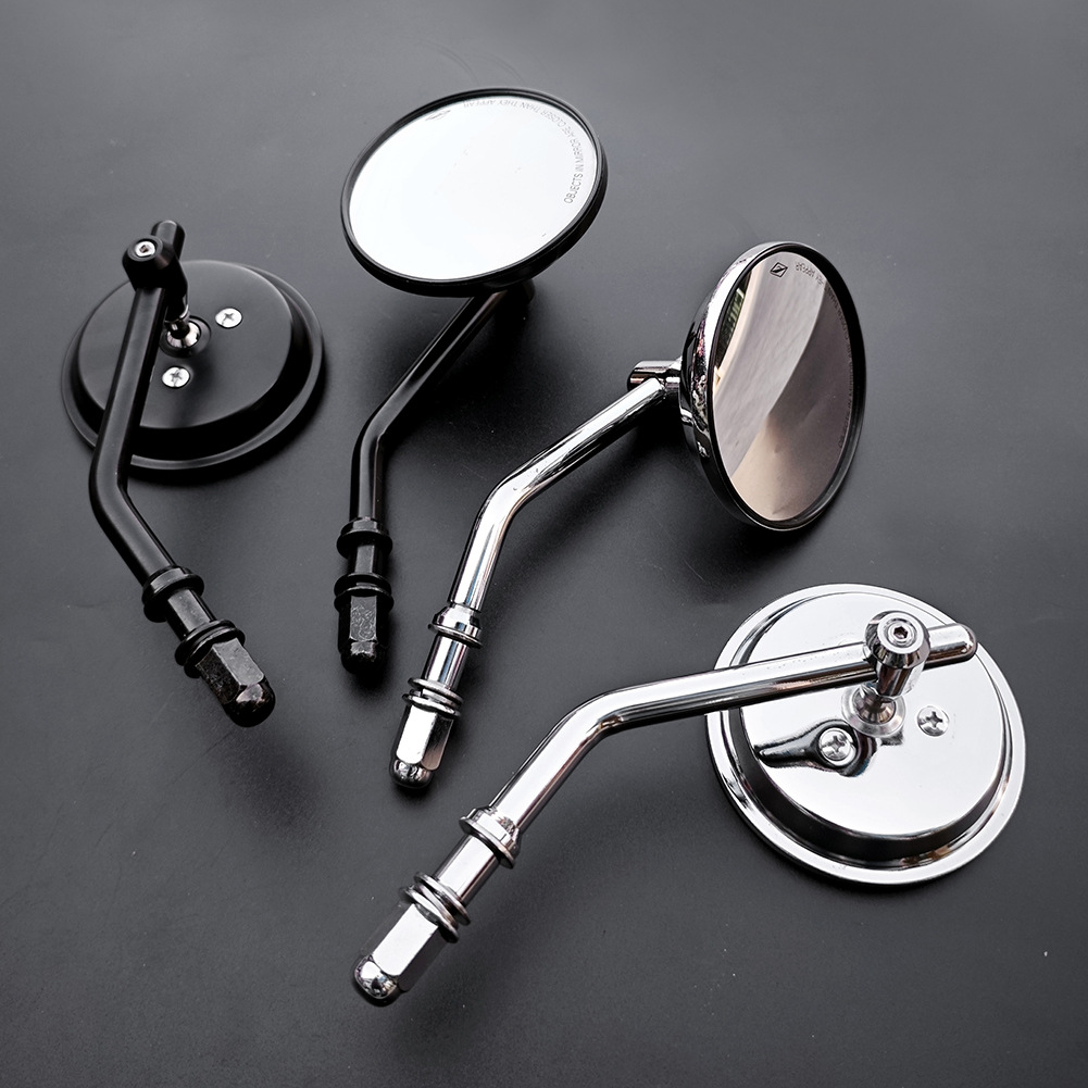 Suitable for Harley motorcycles, these rearview mirrors are designed for modification, featuring a unique small round shape and a universal convex reflective surface