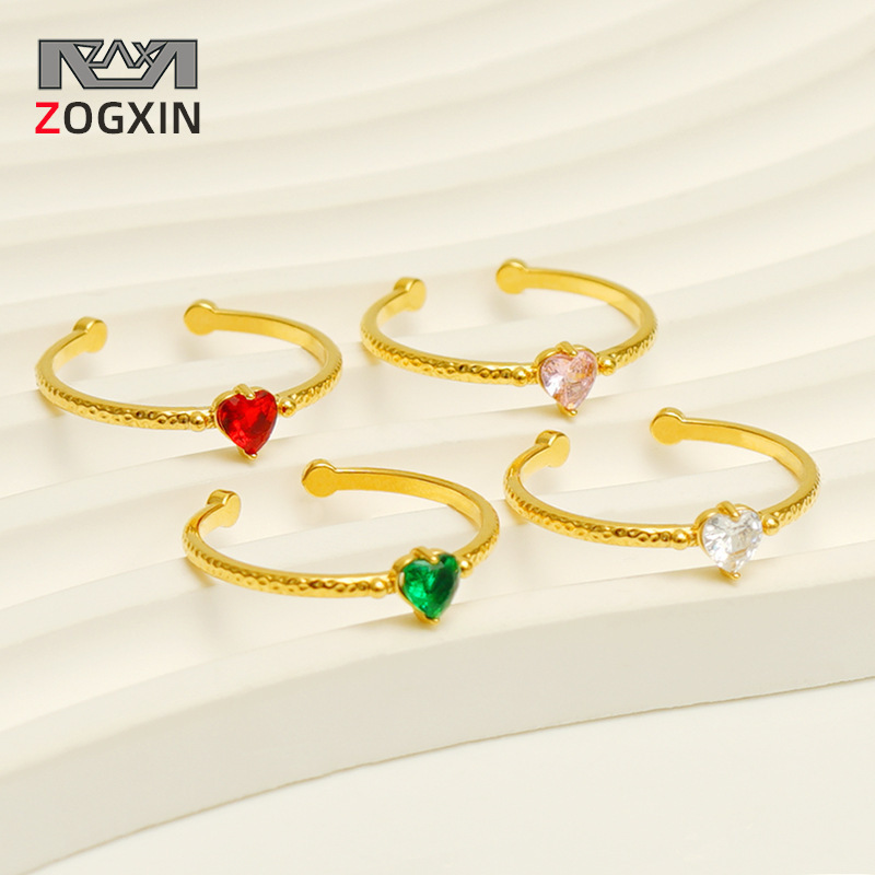 Transfronterizo nuevo acero inoxidable con incrustaciones de circón precioso anillo europeo y americano todo partido titanio acero luz lujo anillo abierto en stock al por mayor