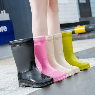 Mid-calf rain boots women's non-slip water shoes women's work Fashion rain boots tendon bottom overshoes adult waterproof rubber shoes water boots