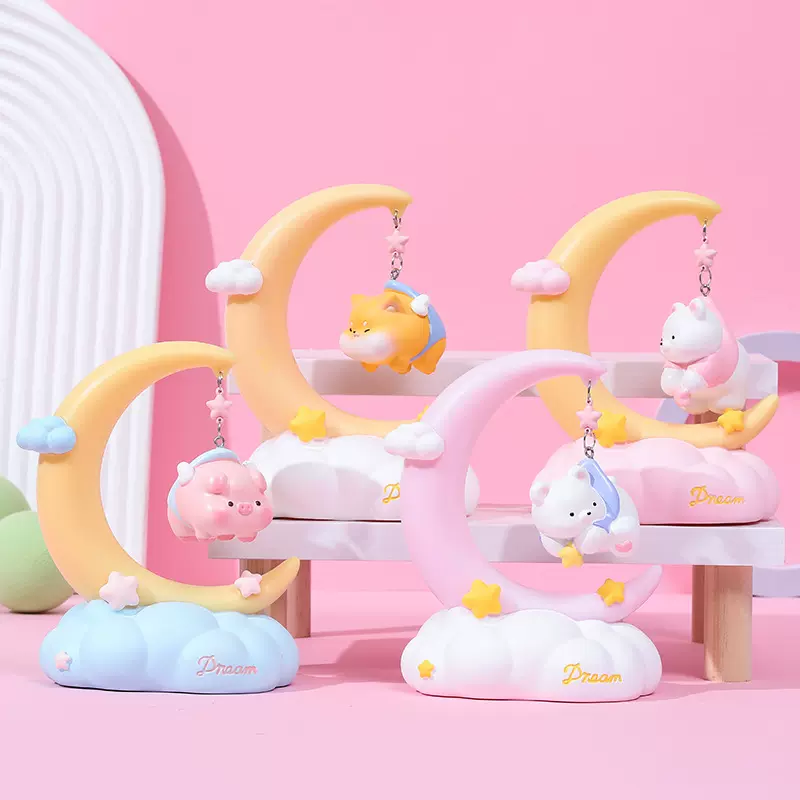 月亮童话小夜灯 创意可爱树脂搪胶星星灯 暖色床头小夜灯生日礼物