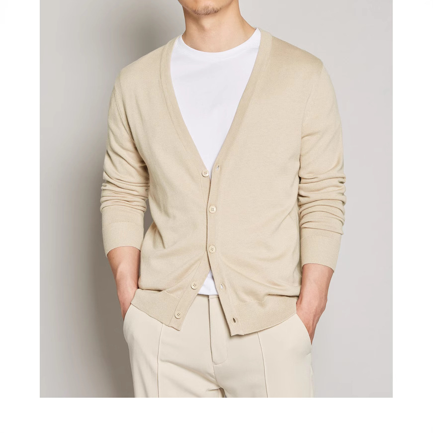 Primavera y otoño nuevo cardigán de punto chaqueta hombre cuello suéter de tamaño grande suéter base chaqueta coreana