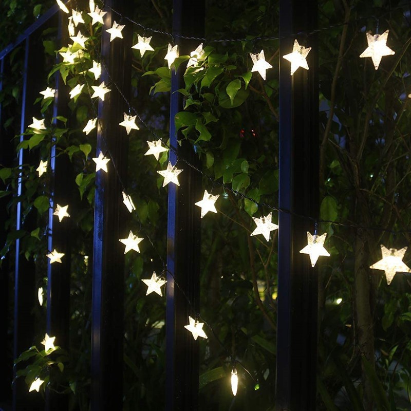 LED Pentagram Solar String Lights Outdoor Courtyard Lawn Decoration Gypsophila String Lights Christmas Star Lights