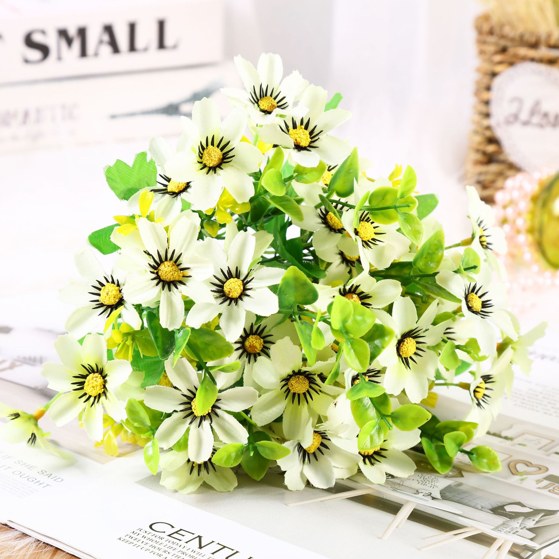 Margarita artificial ramo de manzanilla flor seca mesa de comedor decoración de flores falsas decoración de la foto Barbie bailando orquídea Flor de plástico