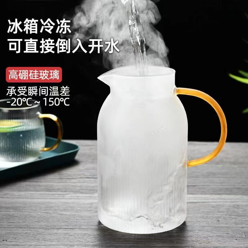 批发轻奢竖纹玻璃冷水壶大容量耐热防爆凉水壶家用高硼硅白开水壶|undefined