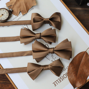 Factory spot wholesale retro solid color brown men's bow tie wedding groom best man banquet gentleman butterfly