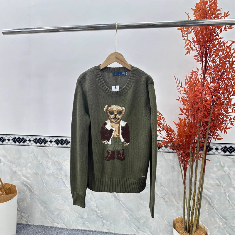 R Family Bear Series Army Green Pilot Jacket Bear Cotton Full Piece Hanging Wool Craft Vivid and Interesting Sweater Knitwear