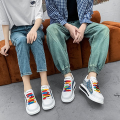 White Sneakers for Men, Trendy Spring/Summer/Monk's Air-Cushion Shoes with Thick Sole for Height Boost, Casual Style for Couples, Women's Genuine Leather Board Shoes